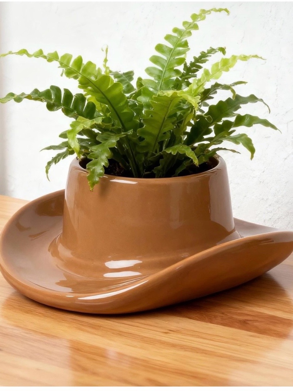 Ceramic Cowboy Hat Planter in Warm Brown 7”x6.5”.3”H : NEW